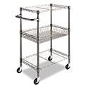 Three-Tier Wire Cart with Basket, Metal, 2 Shelves, 1 Bin, 500 lb Capacity, 28