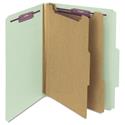 Pressboard Classification Folders, Six SafeSHIELD Fasteners, 2/5-Cut Tabs, 2 Dividers, Letter Size, Gray-Green, 10/Box