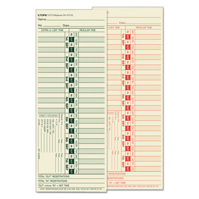Time Clock Cards, Replacement for CH-107-2, Two Sides, 3.5 x 9, 500/Box