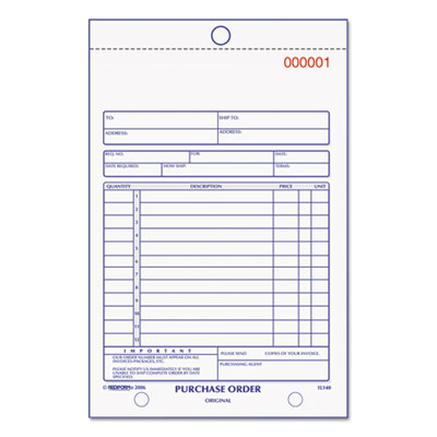 Purchase Order Book, 12 Lines, Two-Part Carbonless, 5.5 x 7.88, 50 Forms Total
