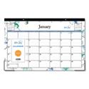Lindley Desk Pad, Floral Artwork, 17 x 11, White/Blue/Green Sheets, Black Binding, Clear Corners, 12-Month (Jan-Dec): 2024