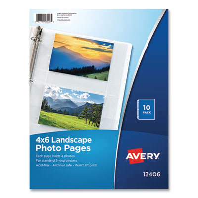 Photo Storage Pages for Four 4 x 6 Horizontal Photos, 3-Hole Punched, 10/Pack