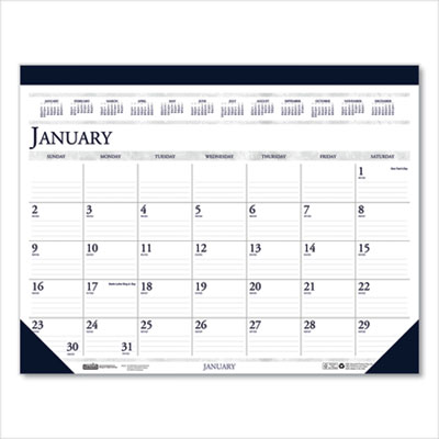 Recycled Two-Color Perforated Monthly Desk Pad Calendar, 18.5 x 13, Blue Binding/Corners, 12-Month (Jan-Dec): 2024