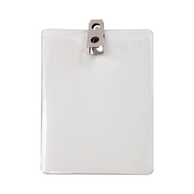 ID Badge Holders with Clip, Vertical, Clear 3.8" x 4.25" Holder, 3.13" x 3.75" Insert, 50/Pack