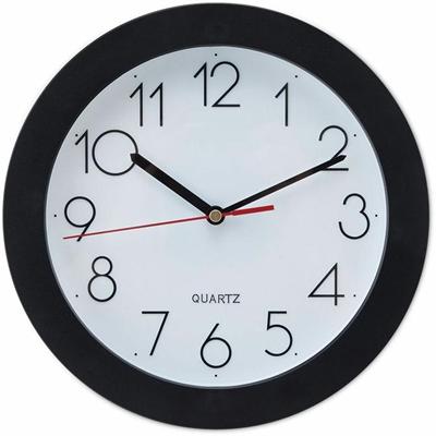 Universal Round Wall Clock - Analog - Quartz - White Main Dial - Black Case