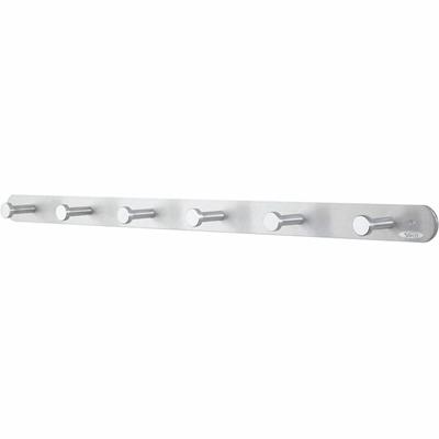 Safco Nail Head Coat Hook - 6 Hooks - 60 lb (27.22 kg) Capacity - 2" Height x 36" Width - 1" Size - for Garment - Aluminum, Steel - Silver - 1 Each