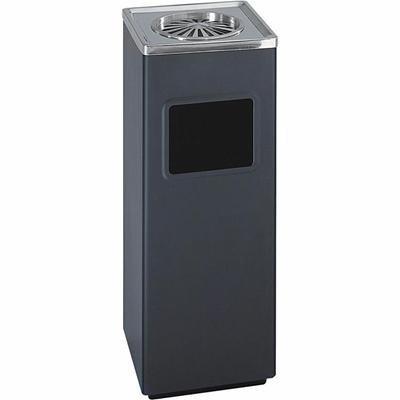 Safco Sandless Square Ash Urn/Trash Receptacle - 3 gal Capacity - Square - 24.3" Height x 9.5" Width x 9.5" Depth - Stainless Steel - Black - 1 Each
