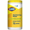 CloroxPro™ Disinfecting Wipes - Lemon Fresh - Yellow - Soft Cloth - 75/Tub - 1 Each