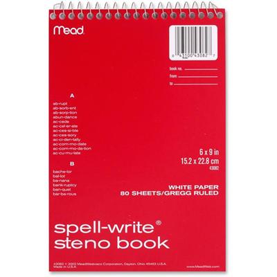 Mead Spell-Write Steno Book - 80 Sheets - 6" x 9" Sheet Size - White Paper - 1 Each