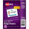 Avery&reg; Heavy-Duty Badge Holders - Support 3" x 4" Media - Landscape - Polyvinyl Chloride (PVC) - Clear - Reusable, Durable, Top Loading, Secure, Clip-on, Heavy Duty - 25 / Pack