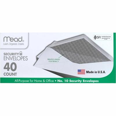 Mead No. 10 Security Envelopes - Business - #10 - 9 1/2" Width x 4 1/8" Length - 20 lb - Gummed - White - Wove - 1 Box