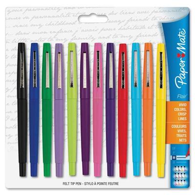 Paper Mate Flair Felt Tip Pens - 1.1 mm Medium Pen Point - Assorted Ink - Assorted Barrel - Nylon Tip - 12 / Pack