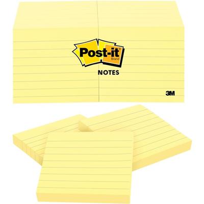 Post-it&reg; Notes Original Lined Notepads - 1200 - 3" Flag/Note Width x 3" Flag/Note Length - Square - 100 Sheets per Pad - Ruled - Yellow - Paper - Removable - 1 Pack