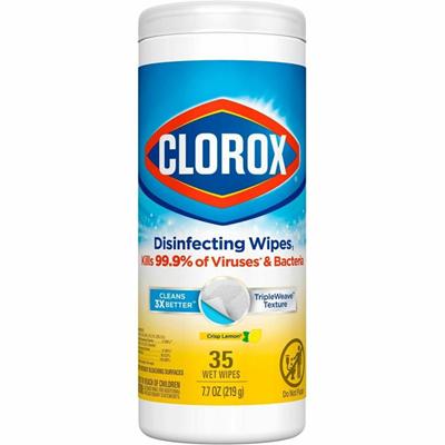 Clorox Disinfecting Cleaning Wipes - Ready-To-Use - Crisp Lemon Scent - Disposable, Bleach-free - Yellow - 35/Tub - 1 Each
