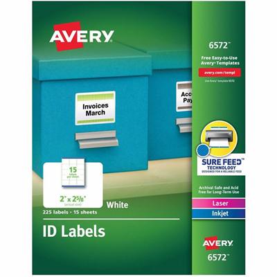 Avery&reg; Laser Inkjet Printer Permanent ID Labels - 2" Width x 2 5/8" Length - Permanent Adhesive - Rectangle - Inkjet, Laser - White - Paper - 15 / Sheet - 15 Total Sheets - 225 Total Label(s) - 225 / Pack
