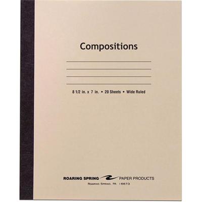 Roaring Spring Wide Ruled Flexible Cover Composition Book - 20 Sheets - 40 Pages - Printed - Sewn/Tapebound - Both Side Ruling Surface - 15 lb Basis Weight - 56 g/m² Grammage - 8 1/2" x 7" Sheet Size - 0.13" Height x 7" Width x 8.5" Length - Whi
