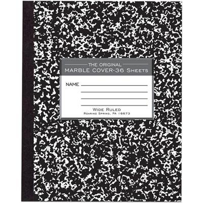 Roaring Spring Wide Ruled Flexible Cover Composition Book - 36 Sheets - 72 Pages - Printed - Sewn/Tapebound - Both Side Ruling Surface - Ruled Red Margin - 15 lb Basis Weight - 56 g/m² Grammage - 8 1/2" x 7" Sheet Size - 0.13" Height x 7" Width 