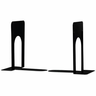Universal Bookend - 9" Height x 5.88" Width x 8.25" Depth - Non-skid Base, Rounded Corner - Enamel - Black - Steel, Metal - 1 Pair