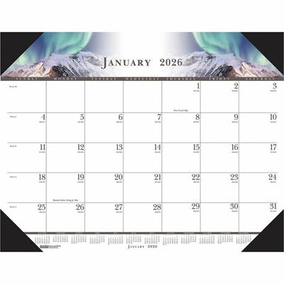 House of Doolittle Recycled Illustrated Desk Pad Calendar - Julian Dates - Monthly - January 2026 to December 2026 - 1 Month Single Page Layout - 22" x 17" Sheet Size - 2.38" x 2.88" Block - Desk Pad - White - Leatherette, Paper - 1 Each