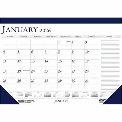 House of Doolittle Blue/Gray Print Monthly Desk Pad - Julian Dates - Monthly - 12 Month - January 2026 to December 2026 - 1 Month Single Page Layout - 22" x 17" Sheet Size - 2.37" x 1.87" Block - Desk Pad - Blue - Paper - 1 Each