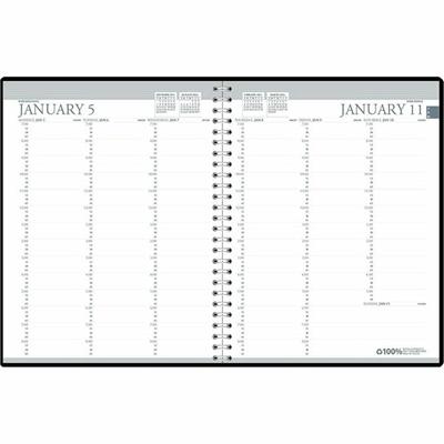 House of Doolittle Black Professional Weekly Planner - Julian Dates - Weekly - January 2026 to December 2026 - 7:00 AM to 8:45 PM - Quarter-hourly - 1 Week Double Page Layout - 8 1/2" x 11" Sheet Size - Simulated Leather - Black Cover - 1 Each