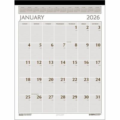 House of Doolittle Classic 12-month Wall Calendar - Julian Dates - Monthly - 1 Year - January 2026 to December 2026 - 2 Month Single Page Layout - 20" x 26" Sheet Size - 3.75" x 2.62" Block - Tan - Leather, Paper - Perforated - 1 / Each