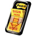 Post-it&reg; Message Flag Value Pack - 600 - 1" Flag/Note Width x 1 3/4" Flag/Note Length - Rectangle, Arrow - Unruled - SIGN HERE - Yellow - Removable - Dispenser Included - 50/Dispenser Box - 12 / Box