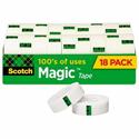 Scotch 3/4"W Magic Tape - 27.78 yd Length x 0.75" Width - 1" Core - Matte - Clear - Rubber - For Packing - 1 Pack