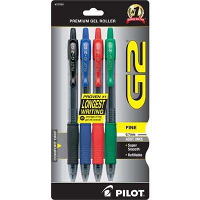 G2 Premium Gel Ink Retractable Pen - 0.7 mm Fine Pen Point - Refillable - Retractable - Assorted Ink - Gel-based - 4 / Pack