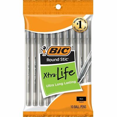BIC Round Stic Ballpoint Pens - Medium Pen Point - Black Ink - 10 / Pack