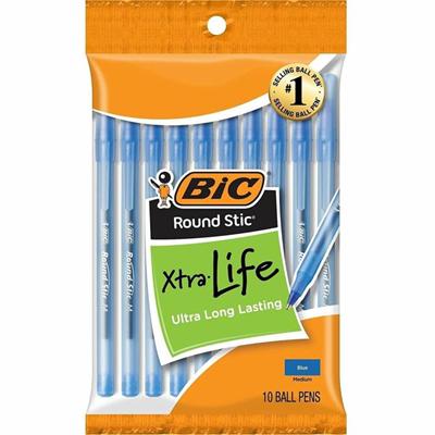BIC Round Stic Ballpoint Pens - Medium Pen Point - Blue Ink - 10 / Pack