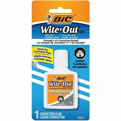 BIC Quick Dry Correction Fluid, White - Foam Brush Applicator - 20 mL - White - Quick Drying, Spill Resistant - 1 Pack