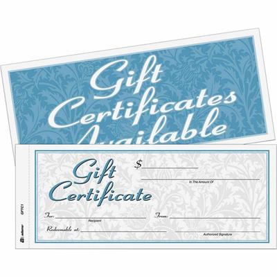 Adams Two-part Carbonless Gift Certificates - 8.5" Width x 3.4" Length - White with Blue Border - 25 / Pack