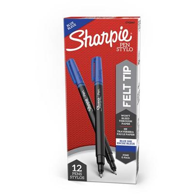Sharpie Fine Point Pen - Fine Pen Point - Blue Ink - Silver Barrel - 1 Dozen