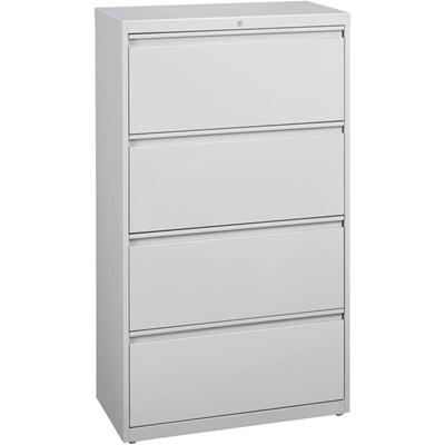 Lorell Fortress Series Lateral File - 36" Width x 18.6" Depth x 52.5" Height - 4 x Drawer(s) for File - Legal, Letter, A4 - Lateral - Rust Proof, Leveling Glide, Interlocking, Ball-bearing Suspension, Label Holder - Light Gray - Baked Enamel - Steel 