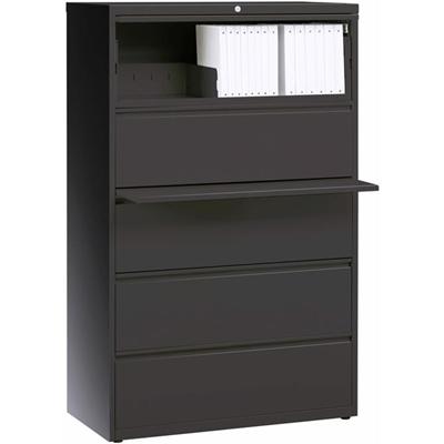 Lorell Fortress Series Lateral File w/Roll-out Posting Shelf - 36" Width x 18.6" Depth x 67.7" Height - 5 x Drawer(s) - Legal, Letter, A4 - Lateral - Rust Proof, Leveling Glide, Interlocking - Charcoal - Baked Enamel - Steel - Recycled