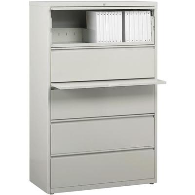 Lorell Fortress Series Lateral File w/Roll-out Posting Shelf - 36" Width x 18.6" Depth x 67.7" Height - 5 x Drawer(s) for File - Legal, Letter, A4 - Lateral - Rust Proof, Leveling Glide, Interlocking, Ball-bearing Suspension, Label Holder - Light Gra