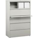 Lorell Fortress Series Lateral File w/Roll-out Posting Shelf - 36" Width x 18.6" Depth x 67.7" Height - 5 x Drawer(s) for File - Legal, Letter, A4 - Lateral - Rust Proof, Leveling Glide, Interlocking, Ball-bearing Suspension, Label Holder - Light Gra