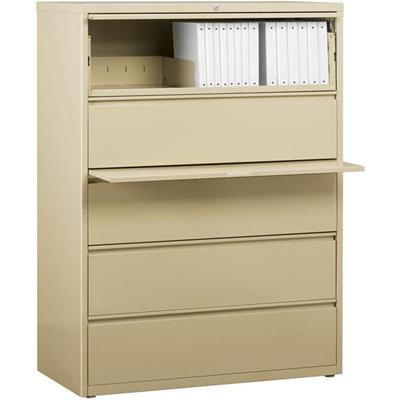 Lorell Fortress Series Lateral File w/Roll-out Posting Shelf - 42" Width x 18.6" Depth x 67.7" Height - 5 x Drawer(s) for File - Legal, Letter, A4 - Lateral - Rust Proof, Leveling Glide, Interlocking, Ball-bearing Suspension, Label Holder - Putty - R