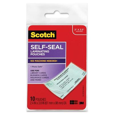 Scotch Self-Sealing Laminating Pouch - Laminating Pouch/Sheet Size: 2.43" Width x 3.87" Length - for ID Card - Self-adhesive - Clear - 10 / Pack