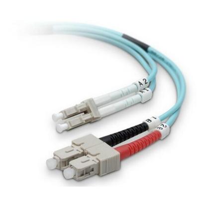 Belkin Fiber Optic Cable; 10GB Aqua Multimode LC/SC Duplex MMF, 50/125 - 49.21 ft Fiber Optic Network Cable for Network Device - First End: 2 x LC/PC Network - Male - Second End: 2 x SC/PC Network - Male - 10 Gbit/s - Patch Cable - Duplex - 50/125 &m