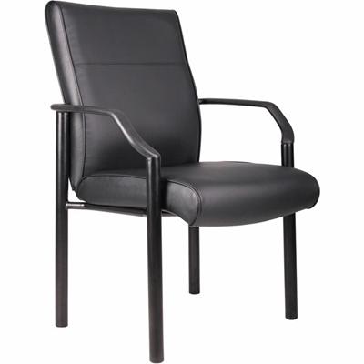 Boss LeatherPLUS Guest Chair - Black Frame Color - Steel Frame Material - 1 Each