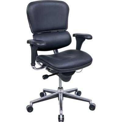Eurotech ergohuman LE10ERGLO Mid Back Management Chair - Black Seat Color - Leather Seat Material - Black Back Color - Leather Back Material - 5-star Base - 1 Each