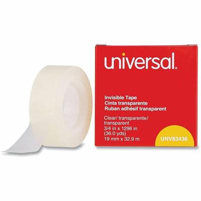 Universal Invisible Tape, 1" Core, 0.75" x 36 yds, Clear - 36 yd Length x 0.75" Width x 2 mil Thickness - 1" Core - Matte - Clear - Acrylic - Plastic Backing - 1 Roll