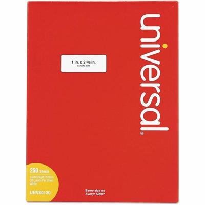 Universal Address Label - x 1" Width x 2 5/8" Length - Permanent Adhesive - Rectangle - Inkjet, Laser - White - Paper - Self-adhesive, Peel & Stick - 30 / Sheet - 250 Total Sheets - 7500 Total Label(s) - For Label Printer - 7500 / Pack