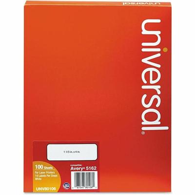 Universal Address Label - x 1 21/64" Width x 4" Length - Permanent Adhesive - Rectangle - Inkjet, Laser - White - Paper - Self-adhesive, Peel & Stick - 14 / Sheet - 100 Total Sheets - 1400 Total Label(s) - For Label Printer Labels - 1400 / Box