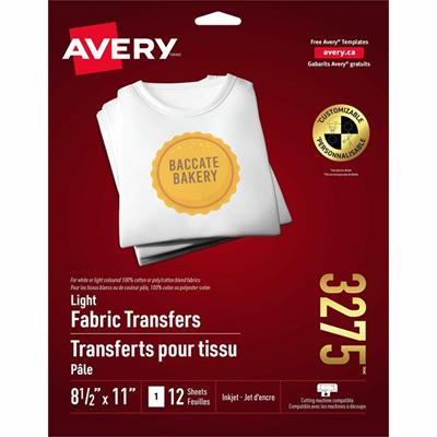 Avery&reg; T-Shirt Transfers for Inkjet Printers - Letter - 8 1/2" x 11" - Matte - Printable, Easy Peel, Die-cut, Long Lasting, Crack Resistant - 12/Pack - 6 / Carton