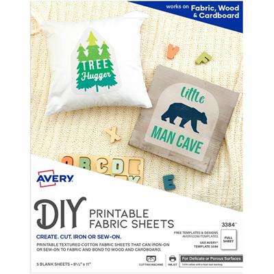 Avery&reg; Printable Fabric Sheets - Letter - 8 1/2" x 11" - Matte - Printable, Heat-seal Backing - White - 5/Pack - 1 Carton