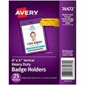 Avery&reg; Name Badge Holder - Support 4" x 3" Media - Portrait - 3.9" Height x 2.6" Width x 0.5" Depth - Polyvinyl Chloride (PVC) - Clear - Reusable, Durable, Top Loading, Secure, Heavy Duty - 25 / Pack