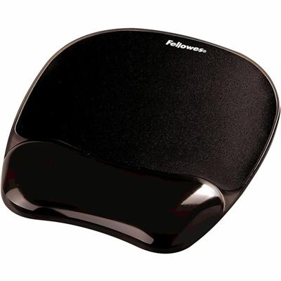 Fellowes Crystals Gel Mousepad Wrist Support Black - 0.56" Height x 7.94" Width x 9.06" Depth - Black - Gel - 1 Each